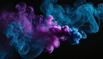 Poster - Neon blue and purple multicolored smoke puff cloud design elements
1