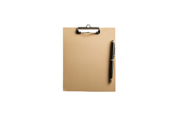 photo of empty clipboard and pen on white background