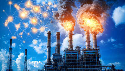 Poster - Industrial emissions and pollution control strategies urban environment digital art industrial landscape aerial viewpoint