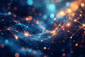 Fototapete - Exploring Abstract Network Connecting Dots with Glowing Lines and Bokeh Effect