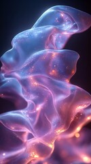 Wall Mural - abstract fluid holographic iridescent purple curved wave in dark background 3d render. gradient desi