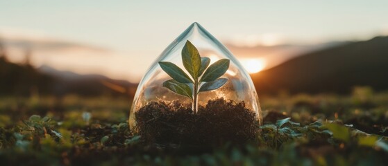 Aufkleber - Money Smart Week Spring Growth Eco-Conscious Investment Visualization with Sustainable Seedling in Glass Dome - Financial Wellness and Earth Day Inspiration