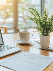 Poster - Mindful Productivity Landscape Minimalist Workspace with Botanical Wellness Elements - Digital Nomads Sustainable Remote Work Aesthetic for Creative Entrepreneurs
