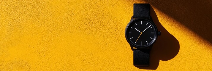 Leinwandbilder - Minimalist Black Smartwatch on Vibrant Yellow Next-Gen Wearable Tech Design Showcasing Sleek Performance and Modern Aesthetic for Digital Lifestyle Enthusiasts