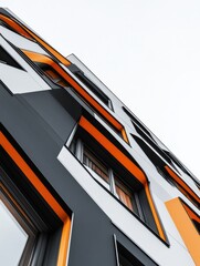 Aufkleber - Geometric Urban Architecture Bold Minimalist Design with Dynamic Orange Accents - Next-Generation Structural Innovation for Contemporary Commercial Spaces