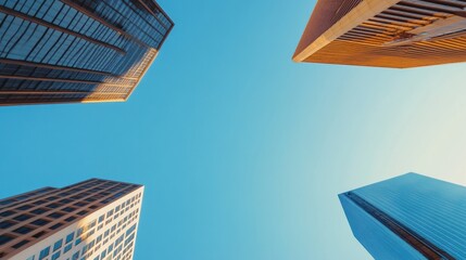 Aufkleber - Urban Verticality Geometric Skyscraper Perspectives Showcasing Architectural Innovation and Modern Business Landscape Dynamism in High-Definition Urban Design