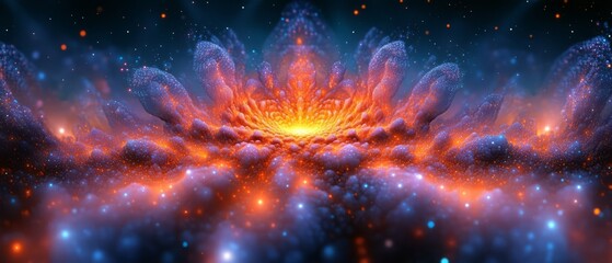 Wall Mural - abstract neon fractal wallpaper with space