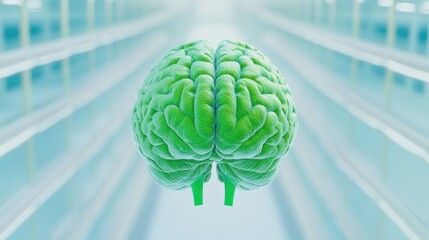 Fototapete - Neuro-Wellness Insights Emerald Green Brain Visualization for Cognitive Enhancement, Mental Performance, and Holistic Digital Health Innovation