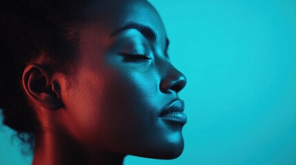 Poster - Serene Chromatic Mindfulness Vibrant Neon Portrait Exploring Emotional Depth, Digital Wellness, and Contemporary Aesthetic Identity Design