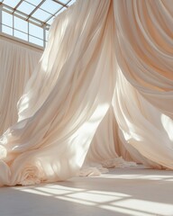 Poster - Ethereal Stage Design Minimalist Soft-Draped Architectural Curtains Creating Immersive Visual Narrative for Contemporary Event Styling and Emotional Brand Storytelling