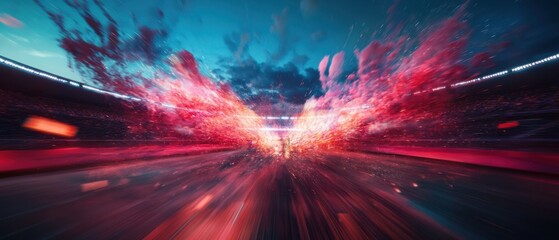 Aufkleber - Immersive Sports Spectacle Explosive Cinematic Stadium Visualization with Neon Chromatic Burst - Dynamic Event Experience and Digital Marketing Innovation