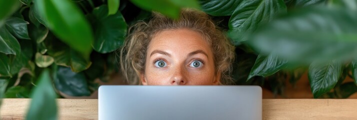 Aufkleber - Green Office Revolution Millennial Remote Work Aesthetic Capturing Playful Productivity, Digital Nomad Lifestyle in Lush Botanical Home Environment