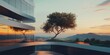 © Ryzhkov - Minimalist Architectural Wellness Sustainable Design Fusion of Nature and Glass, Tranquil Sunset Landscape Inspiring Mindful Living and Architectural Innovation