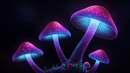 Fototapete - Abstract Representation of Mushrooms Against a Dark Background