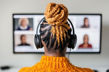 Poster - Hybrid Workspace Evolution Inclusive Digital Collaboration with Textured Braids, Ergonomic Tech and Vibrant Knitwear - Empowering Remote Professional Communication