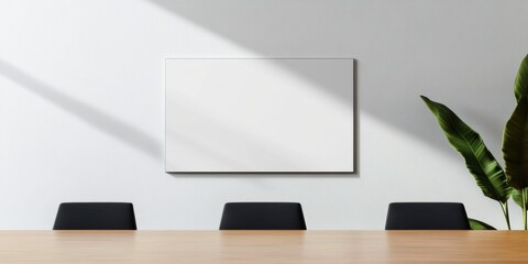 Aufkleber - Minimalist Corporate Boardroom Design Modern Workspace Mockup with Biophilic Elements, Clean White Aesthetics, and Flexible Presentation Canvas