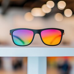 Poster - Futuristic Gradient Eyewear Vibrant Chromatic Smart Sunglasses Showcasing Next-Gen Design and Color-Shifting Digital Lifestyle Innovation