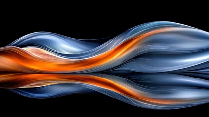 Poster - Abstract Fluid Art:  Dynamic Waves of Blue and Orange