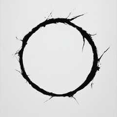 Poster - Abstract Black Circle Ink Splatter: Minimalist Art with Graphic Edges on White Background