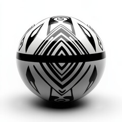 Aufkleber - Abstract Sphere with Geometric Black and White Design, Isolated on White Background