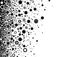 Fototapete - Contrasting Circular Patterns: A Dynamic Black and White Abstraction with Varied Sized Circles and Subtle Gray Tones.