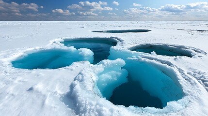 Wall Mural - Frozen Water Holes in Snow