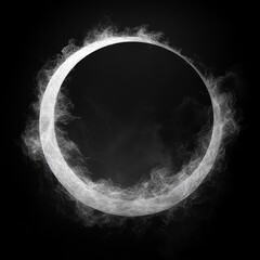 Aufkleber - Mystical Ring: Ethereal Circular Light Enshrouded in Whispers of Cloud on a Deep Black Background.