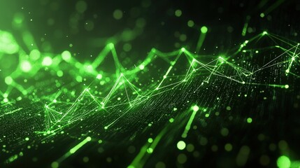 Poster - A mesmerizing green abstract design featuring interconnected lines and dots, illustrating data visualization or digital connectivity.