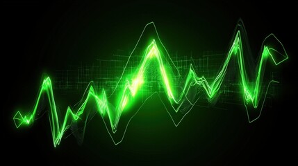 Poster - A vibrant green waveform graphic depicting sound or data fluctuations against a dark background, conveying energy and movement.