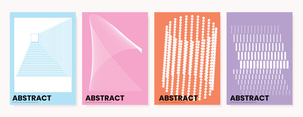 Wall Mural - Abstract Contemporary art poster vector set. Modern cover template with orange, black and white perspective geometric prism shape. Ideal design for background, social media, banner, ads.