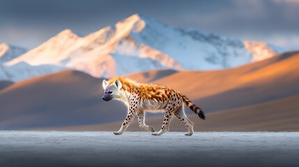 Wall Mural - hyena in a snowy mountain landscape