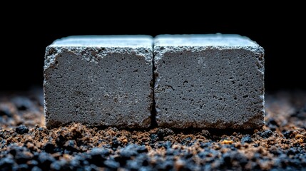 Poster - Concrete Blocks on Dark Soil: A Macro Study of Texture and Composition