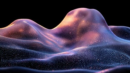 Poster - Abstract Digital Landscape: Glowing Particle Waves