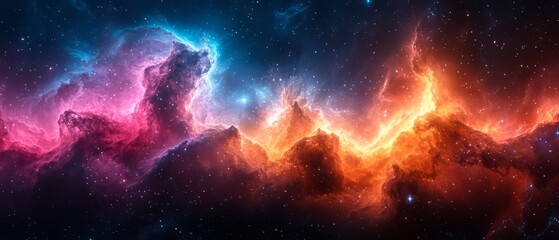 Wall Mural - vibrant cosmic watercolor illustration. colorful space background with stars. mystical magic backgro