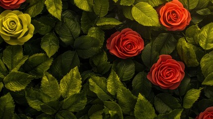 Poster - A beautiful bunch of freshly bloomed roses displayed together in a lush green environment