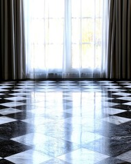 Poster - Classic black and white checkered floor creating a timeless and elegant atmosphere in any space