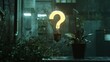 © Dzikir - Glowing question mark lightbulb in urban alley.