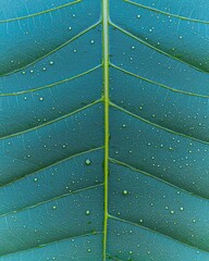 Poster - Delicate leaf with shimmering water droplets showcasing nature's intricate details and freshness