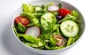 © kardaska - Fresh salad with lettuce, cucumber, tomato and radish in a white bowl