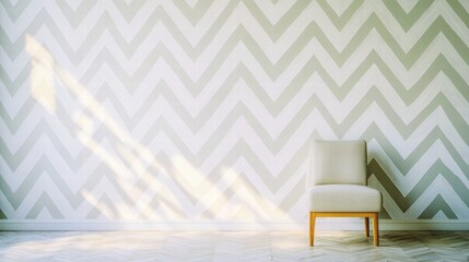 Poster - Stylish chair placed in front of a wall adorned with a unique checkerboard pattern design