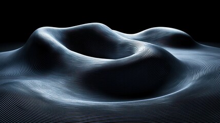 Poster - Abstract Dark Grey 3D Rendered Landscape of Smooth Wavy Hills and Curves