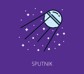 Poster - Space satellite color line icon. Astronomy travel linear icon, space exploration outline vector icon. Galaxy outerspace thin line symbol, cosmos research or discovery sign with artificial satellite