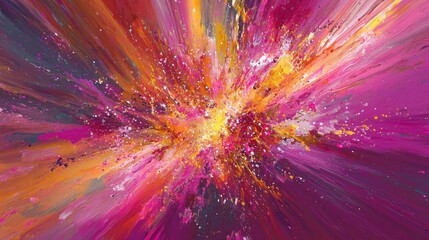 Poster - Bursting with energetic hues, this abstract artwork displays an array of pink, orange, and yellow tones that create a sense of movement and intensity, reflecting modern artistic expression