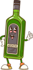 Poster - groovy alcohol absinthe bottle character with funny face, vector retro cartoon. funky groovy absinth