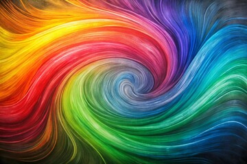 Poster - Vibrant abstract chalkboard background with swirling rainbow chalk strokes, blending colors in a dynamic flow