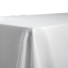 Poster - Elegant Tablecloth: A crisp and refined view of a pristine, white tablecloth, subtly draped over a table surface, inviting a sense of simplicity and elegance.