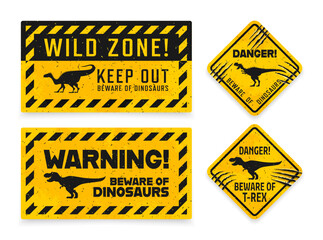 Wall Mural - dinosaur warning signs with claw scratch marks. beware of dino monster, danger zone and stay away ve