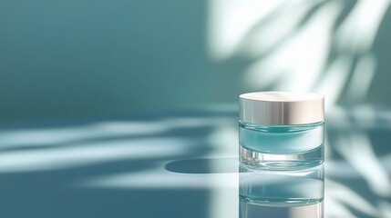 Poster - Minimalist Skincare Jar on Reflective Surface with Soft Shadows