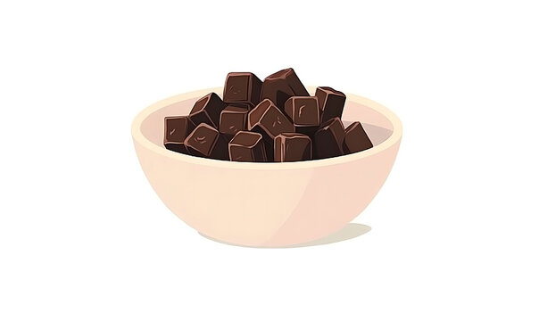 Bowl Filled with Chocolate Chunks Minimal Dessert Illustration for Sweet Treat Design with white background