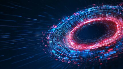 Poster - Futuristic Circular Abstract Light Burst with Blue and Red Glowing Particles